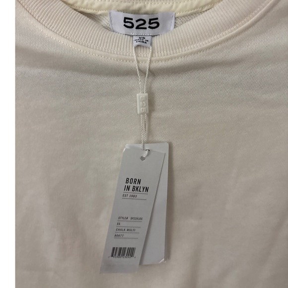 525 Womens XS Cream Sweatshirt Yellow Fringe Crew Neck Long Sleeve - Picture 4 of 7